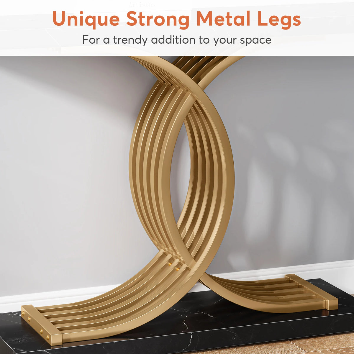 Tribesigns Gold Entryway Table, Modern 39-Inch Console Faux Marble Narrow Wood Sofa with Geometric Metal Legs