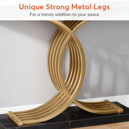 Tribesigns Gold Entryway Table, Modern 39-Inch Console Faux Marble Narrow Wood Sofa with Geometric Metal Legs