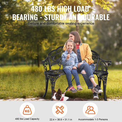 Best Choice Products Outdoor Bench Steel Garden Patio Porch Loveseat Furniture for Lawn, Park, Deck Seating w/Floral Rose Accent