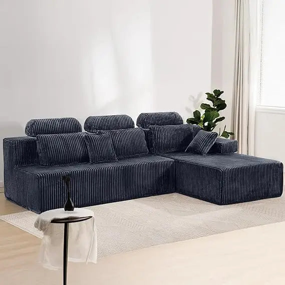 10-Foot High-Back L-Shape Modular Sectional Sofa with Reversible Chaise, Cloud Corduroy Fabric