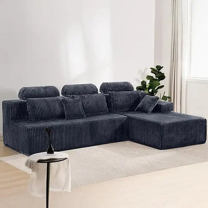 10-Foot High-Back L-Shape Modular Sectional Sofa, Convertible Chaise, Cloud Corduroy Fabric