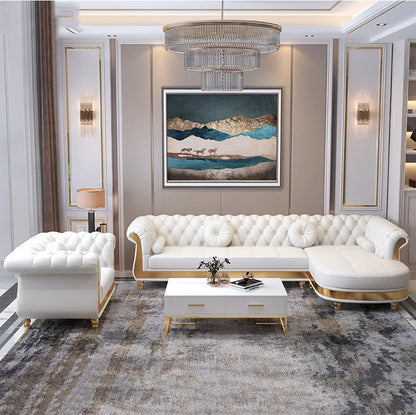 Luxury Nordic Style Living Room Furniture Sofas Sets With Button Tufted Nappa Leather 1-4 Seats Sofa for Home Hotel Apartment