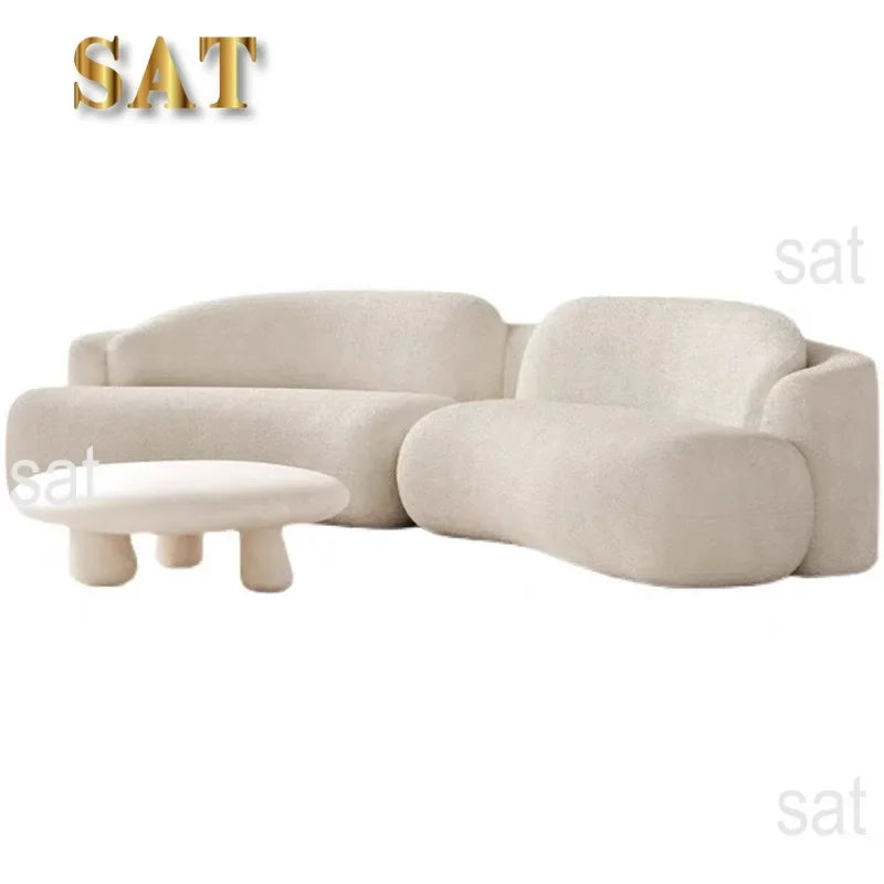 l # Nordic Stylish Cloud-Shape White Fabric Luxury Sofa Set with Coffee Table Creative Modern Home Living Room Furniture for Hot