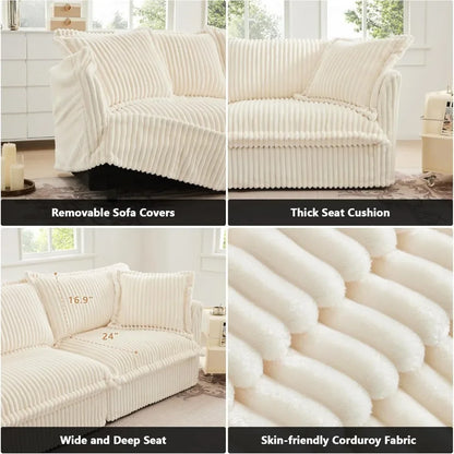 Comfortable modern three seater sofa with soft armrests, deep seated sofa with multiple soft large pillows