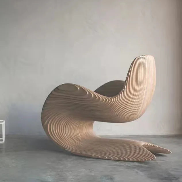 Bespoke Unique Shaped Leisure Chair Minimalist Design Accent Solid Wood Armchair for Home Hotel Art Furniture