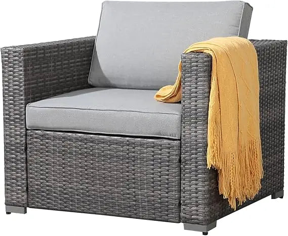 All-Weather Grey PE Wicker Outdoor Single Sofa, Weather-Resistant Patio Armchair, Sectional Sofa with Additional Chair for Patio