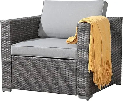All-Weather Grey PE Wicker Outdoor Single Sofa, Weather-Resistant Patio Armchair, Sectional Sofa with Additional Chair for Patio