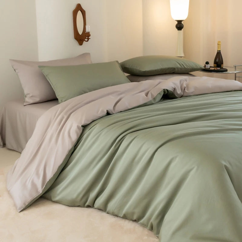 Luxury Bedding Set with Duvet Cover Silk Cotton Duvet Cover Bed Sheet Solid Color bedsheets full set 4 pcs Queen King Size