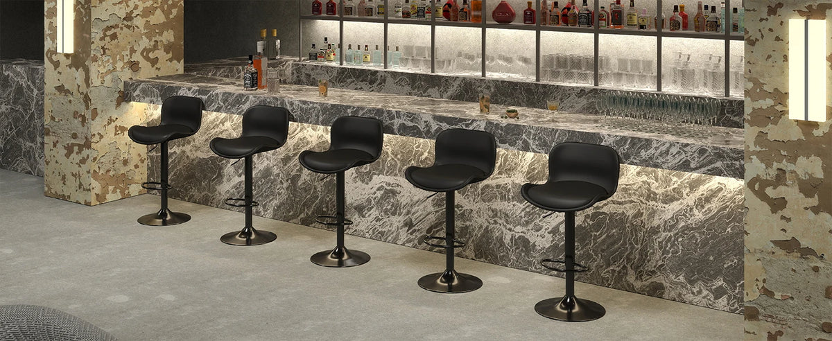 Set of 2 Adjustable PU Leather Swivel Bar Stools with Backrest for Kitchen Counter, Dining, and Bar, Black