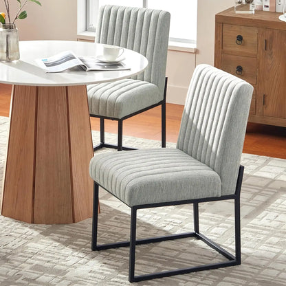 Upholstered Dining Chairs Set of 4, Modern Dining Room Chairs with Stripe, Linen Kitchen Chair Dinner Chair with Black Met