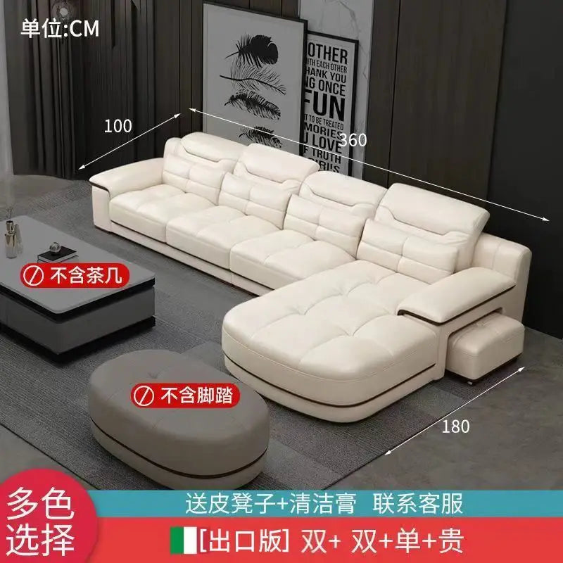 Italian leather sofa, modern single-layer leather sofa, living room small apartment, high-end light luxury leather sofa