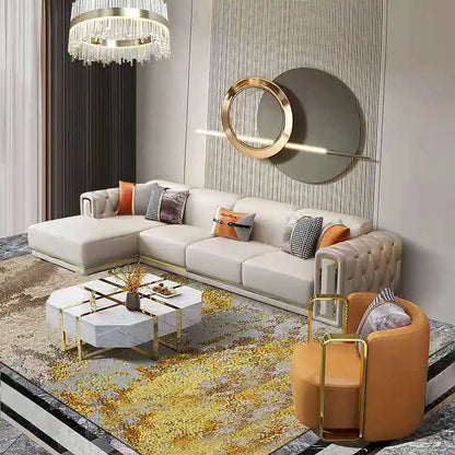 Italian light luxury sofa living room leather sofa first layer cowhide buckle design luxury combination sofa size apartment