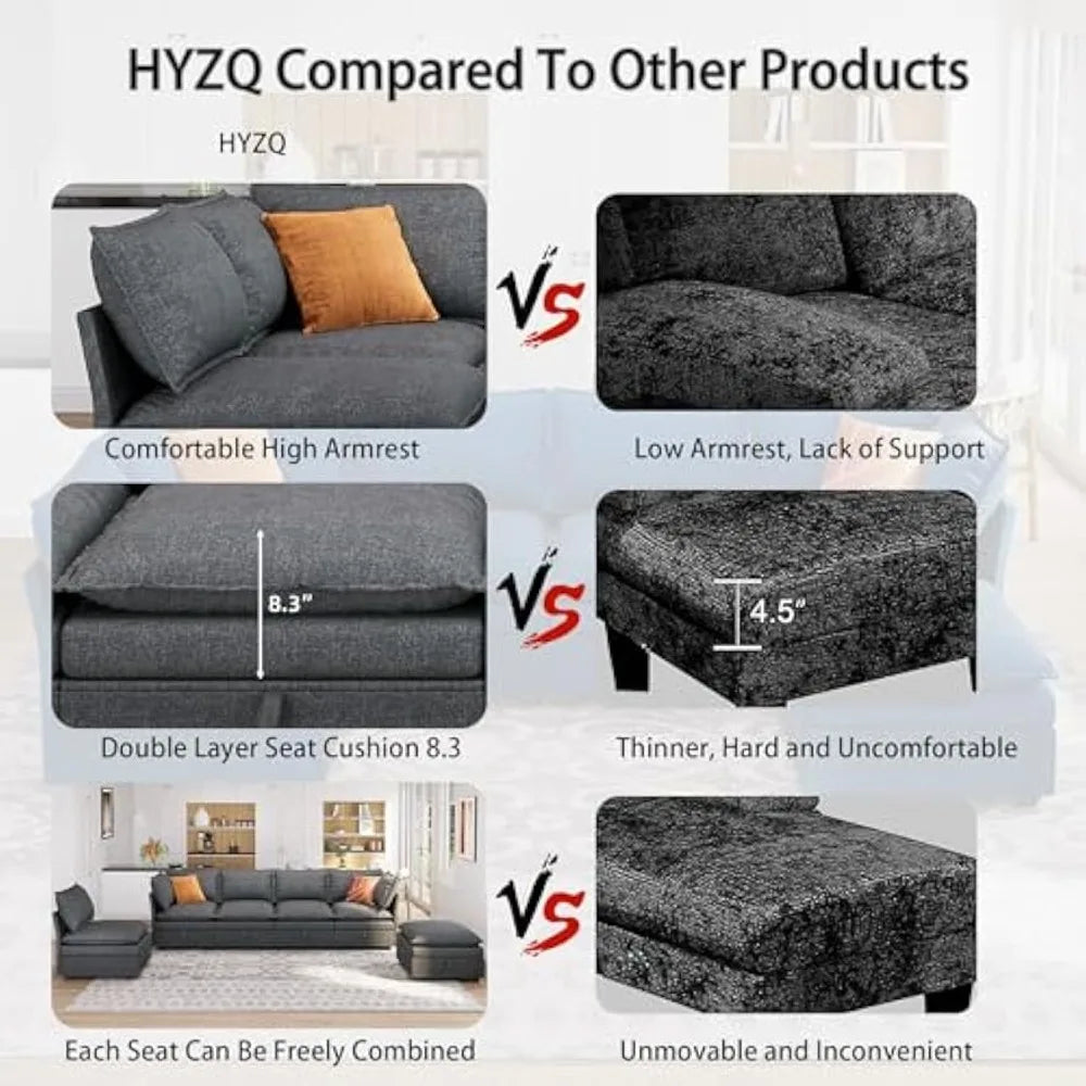 115'' Large  Couches with Storage Seats for Living Room, U Shaped Modular Sectional Sofa Couch Set, 6 Pieces Comfy