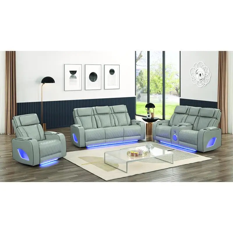 Modern Style Upholstery Recliner 3PC Living Room Set, Wood Frame, Massage Function Included, Gray Color, NJ Inventory