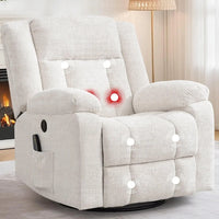Rocker Recliner Glider Recliner Chairs for Adults 360 Swivel Rocking Chair with Massage and Heating Nursery Chair with Storage