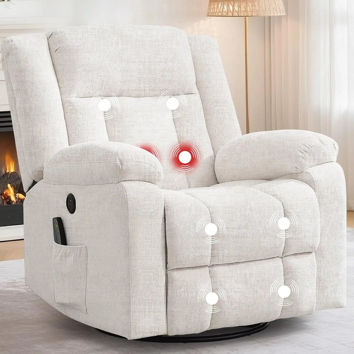 Rocker Recliner Glider Recliner Chairs for Adults 360 Swivel Rocking Chair with Massage and Heating Nursery Chair with Storage