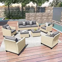Wicker Patio Furniture Set Modern Outdoor Conversation  Sofa with Cushion and Ottomans for Garden, Poolside, Backyard