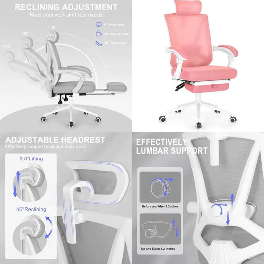 "ergonomic office chair with built-in footrest and adjustable lumbar support for high-back comfort"