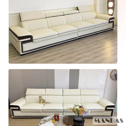 MINGDIBAO Premium Italian Genuine Leather Sofa Set for Living Room with Adjustable Headrests, Bluetooth Speaker, Wireless Charge