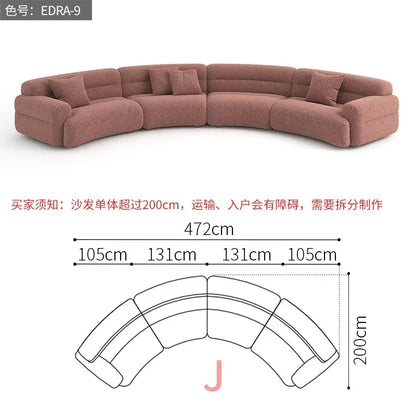 yA38 Minimalist new fan-shaped large flat-layer curved sofa custom left and right concubine lamb wool