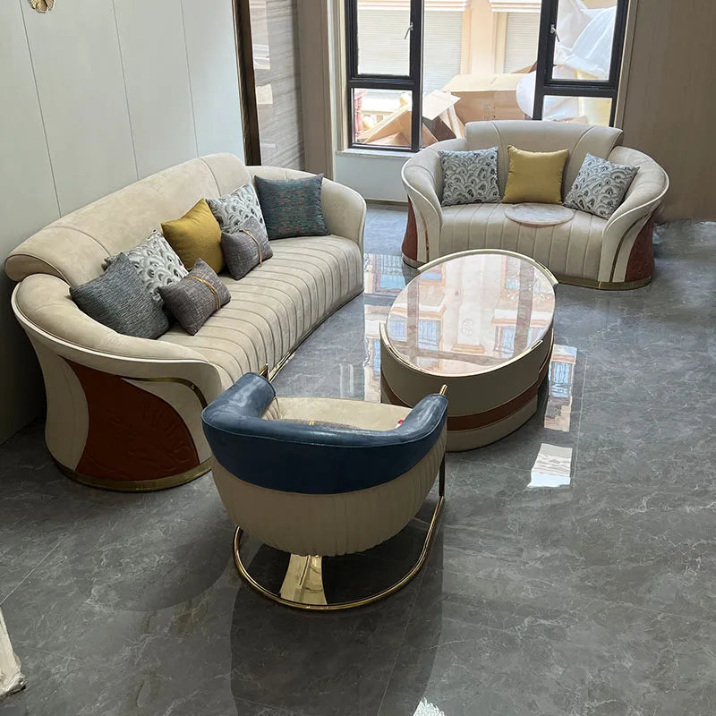 Italian light luxury exclusive villa living room leather sofa post-modern design large apartment high-end
