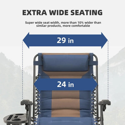 Zero Gravity Chair Oversized Padded Recliner with Adjustable Headrest & Cup Holder - 600D Oxford Folding Lounge Chair