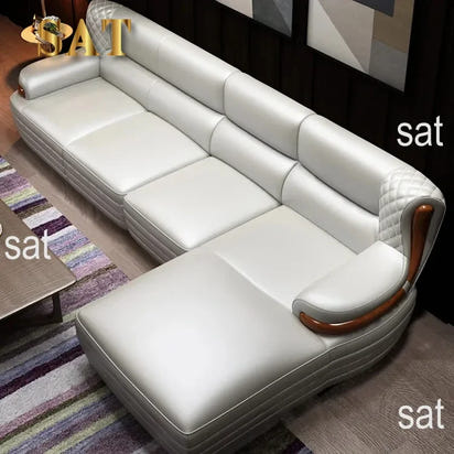 Furniture New Deluxe Leather Upholstered L-Shaped Sofa Set Furniture Living Room