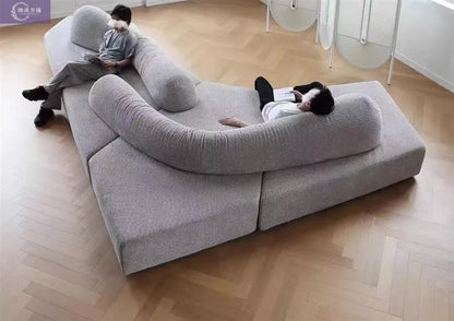 Fabric Sofa Combination Villa Large Apartment Sitting Italian Rock Irregular Special-shaped Large Flat Edta Double-sided