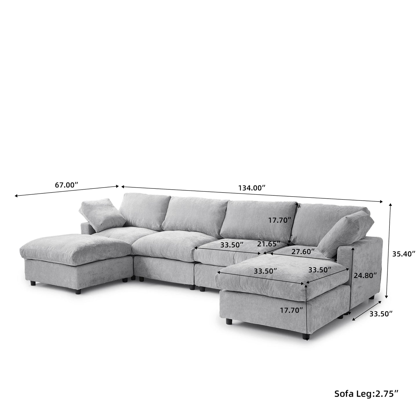 Sdorens Sectional Sofas for Living Room Modern Cloud Couch Chenille U-shaped Modular Sectional Sofa with Reversible Ottomans