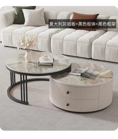 Rock slab round coffee table combination light luxury modern simple living room household small apartment