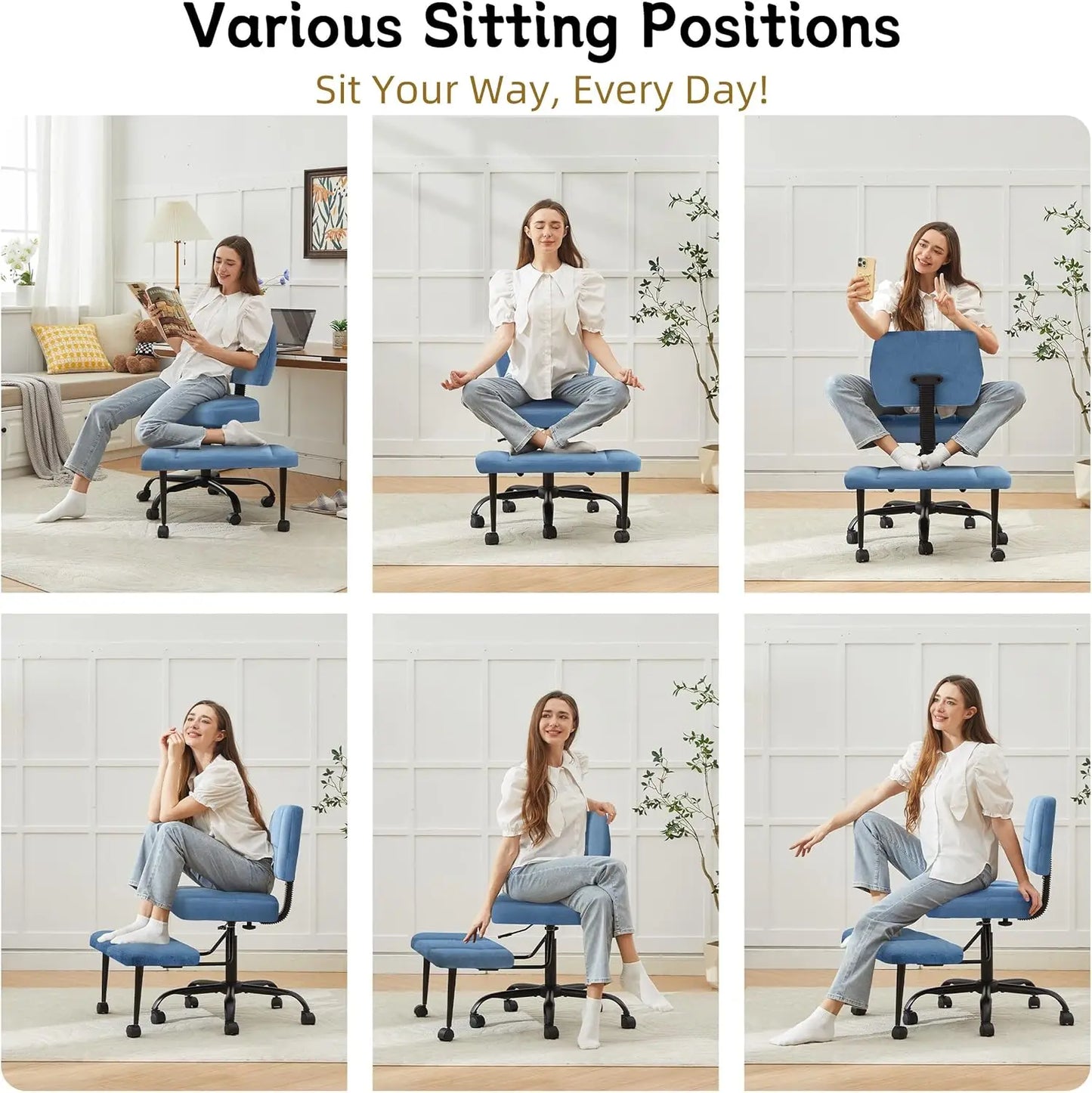 Cross Leg Chair - Meditation Chair with Wheels, ADHD Chair, Height Adjustable Seat, Adjustable Footstool