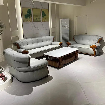 Ebony leather sofa modern light luxury high-end living room villa first layer cowhide solid wood new Chinese-style small