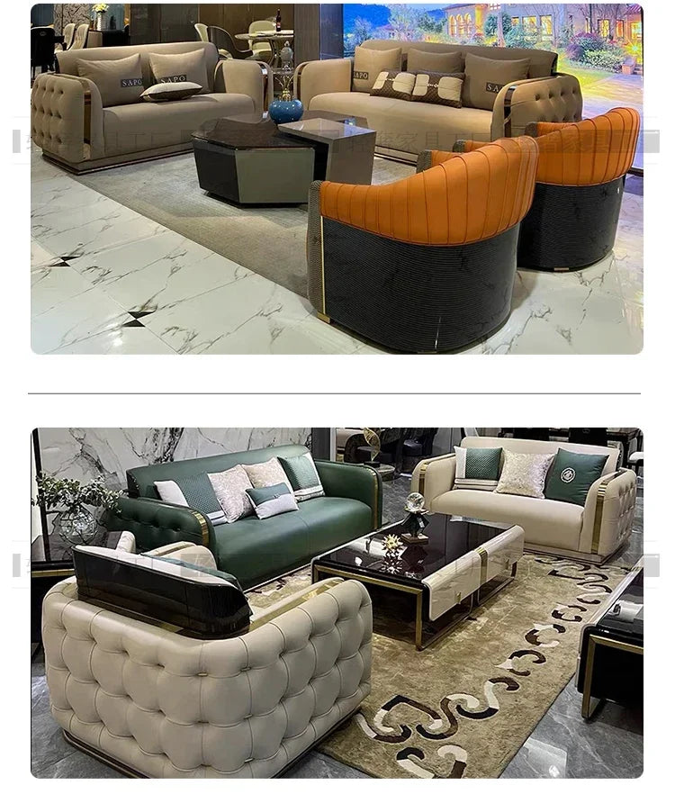 Luxury Fancy Living Room Sofa Genuine Leather Designer Italian Sofa Loveseat Single Canape Salon De Luxe Apartment Furniture