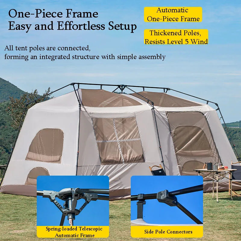 Cabin Tent 2 Room Large Family Camping Tent Automatic Quick Setup Waterproof UV Protection Outdoor 4 Season Ridge Tent