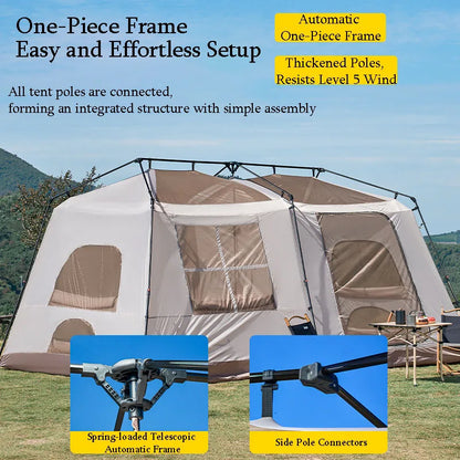 Cabin Tent 2 Room Large Family Camping Tent Automatic Quick Setup Waterproof UV Protection Outdoor 4 Season Ridge Tent