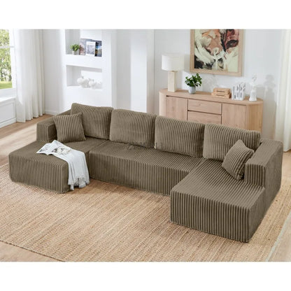 U-shaped modular sectional sofa, compressed sectional sofa, modern minimalist style corduroy sofa, living room sofa