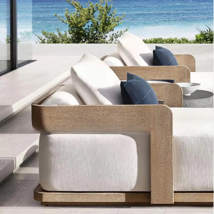 Contemporary Style Comfortable Teak Wood Garden Furniture Set Modern Outdoor Patio Conversation Sofa with Fire Pit