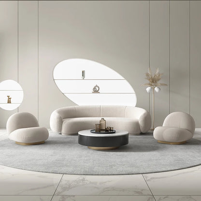 Arc-shaped sofa, small unit, internet celebrity, light luxury homestay villa, designer, lamb plush leather art sofa