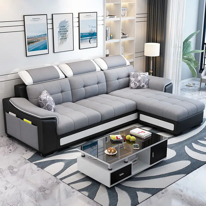 Modern living room removable washable corner three-seat fabric sofa and small apartment fabric sofa
