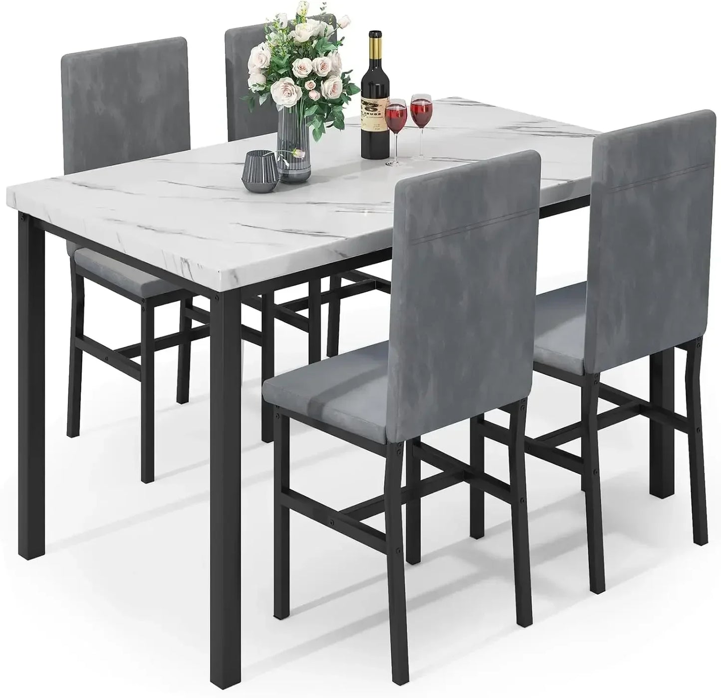 # Hot Dining Table Set For 4, Kitchen Tables And Chair For 4, Glass Dining Room Tables & PU Leather Metal Chairs, Table And Chai