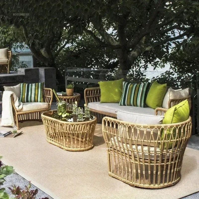 Simple Home Restaurant Garden Sofas Comfortable Balcony Coffee Shop Rattan Chair Outdoor Courtyard Villa Furniture Casual Sofa H