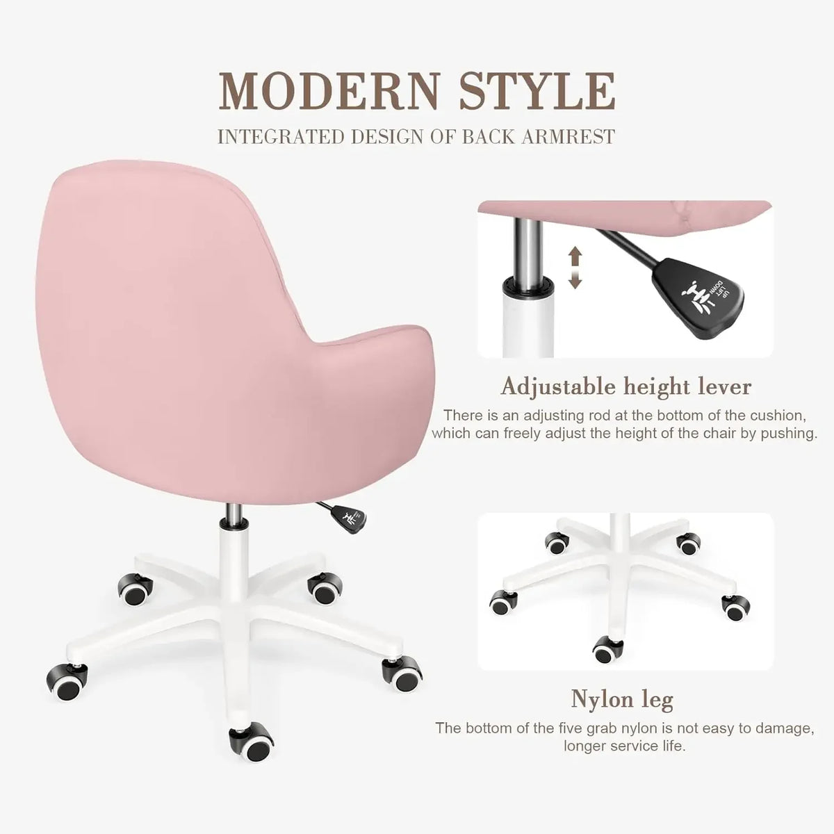 Mid Back Velvet Office Chair with Swivel Base Rolling Casters Adjustable Height Ergonomic Design for Computer Desk Bedroom