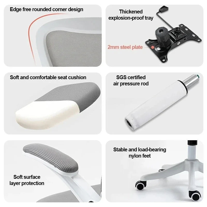 Adjustable Lumbar Support Home Desk Chairs with Armrests Students Study Computer Chair Office Mesh Swivel Chair with Wheels