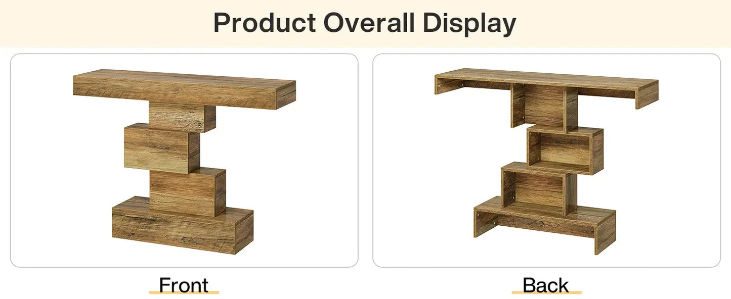 Tribesigns 42.5" Farmhouse Console Table, Narrow Wood Sofa Table Behind Couch with Geometric Base, Industrial Entryway Accent Ta