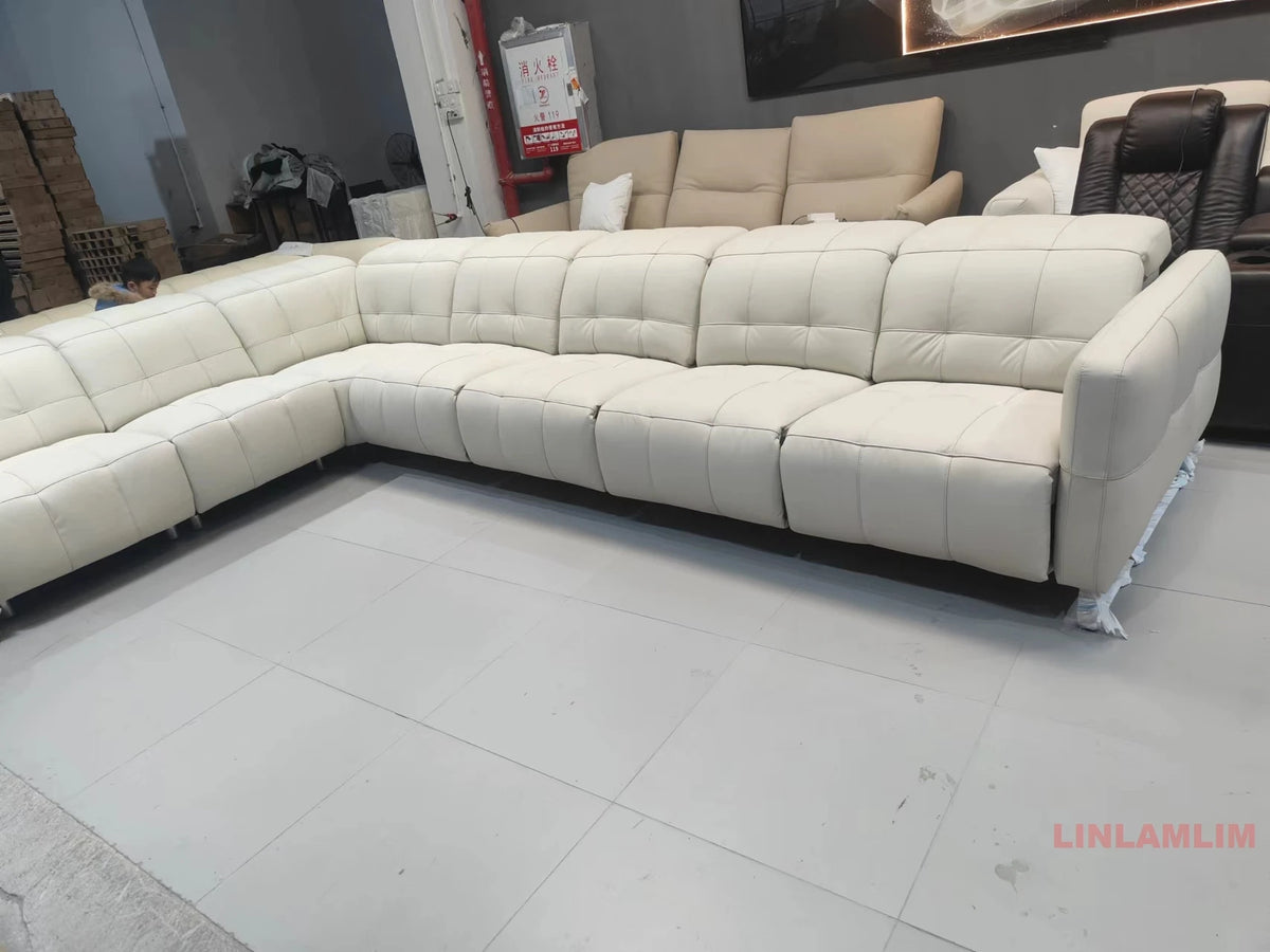 Italian Minimalist Designer Model Upgraded Version High-Back Lawrence Ultra-Fiber , Straight-Line Leather Art Sofa F