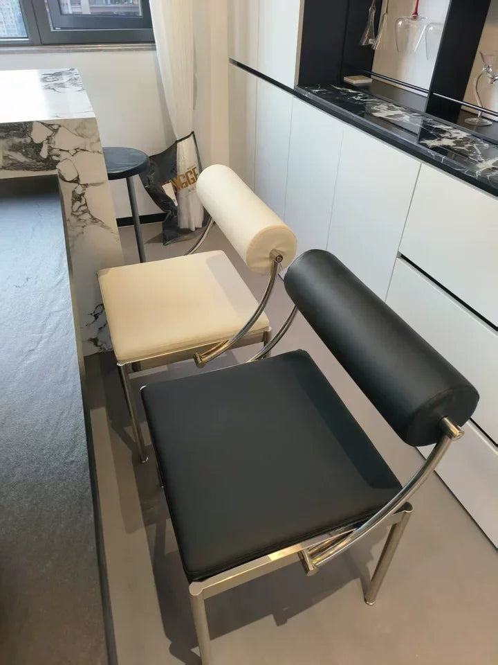 Mid-Century Designer Chair Industrial Metal Dining Seat Bedroom Vanity Stool with Backrest Stainless Steel Office Chair for Home