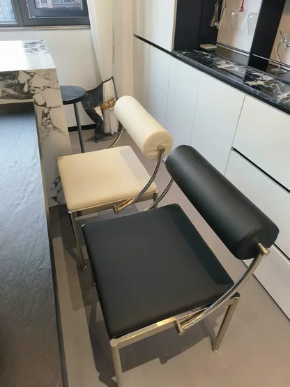 Mid-Century Designer Chair Industrial Metal Dining Seat Bedroom Vanity Stool with Backrest Stainless Steel Office Chair for Home