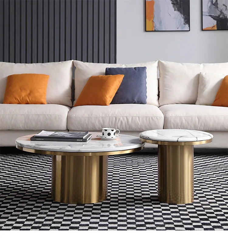 *Modern simple light luxury marble coffee table combination Nordic round small coffee table