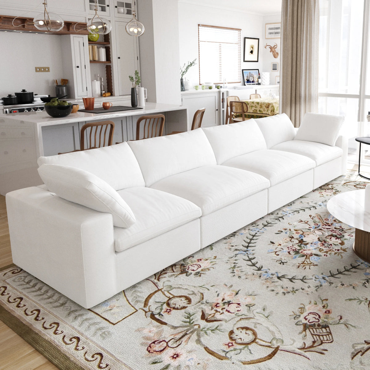 Living room inventory washable modern U-shaped 4-seat family white cloud modular combination sofa set