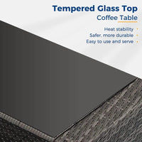 5-Piece Patio Set All Weather Wicker, Outdoor Sofa with Cushions & Glass Table, Grey Conversation Set